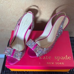 Kate Spade Sparkle Glitter Charm Slingback Heels
